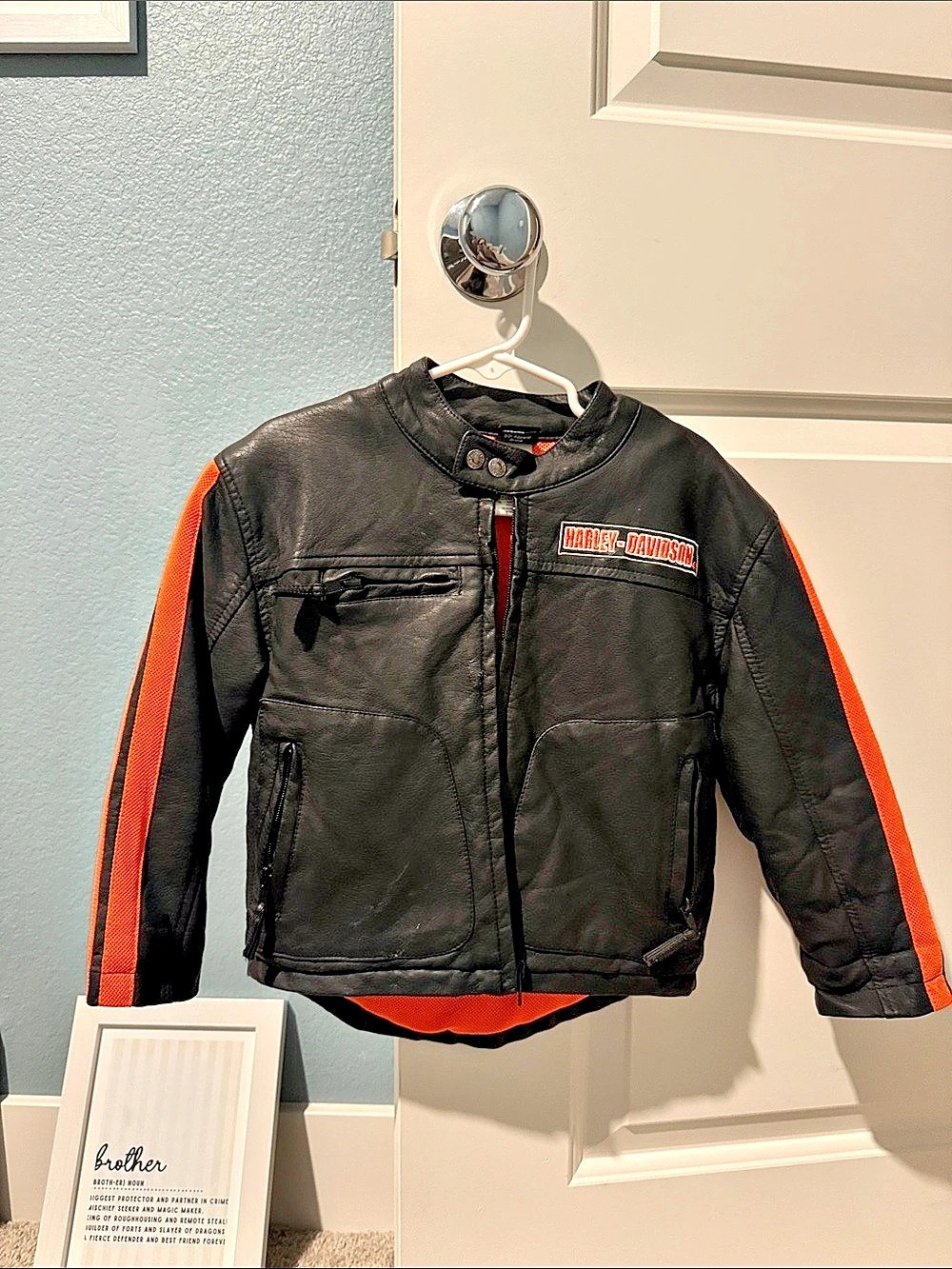 Harley-Davidson Boys' Laundered Faux Leather Racer Jacket Black & Orange